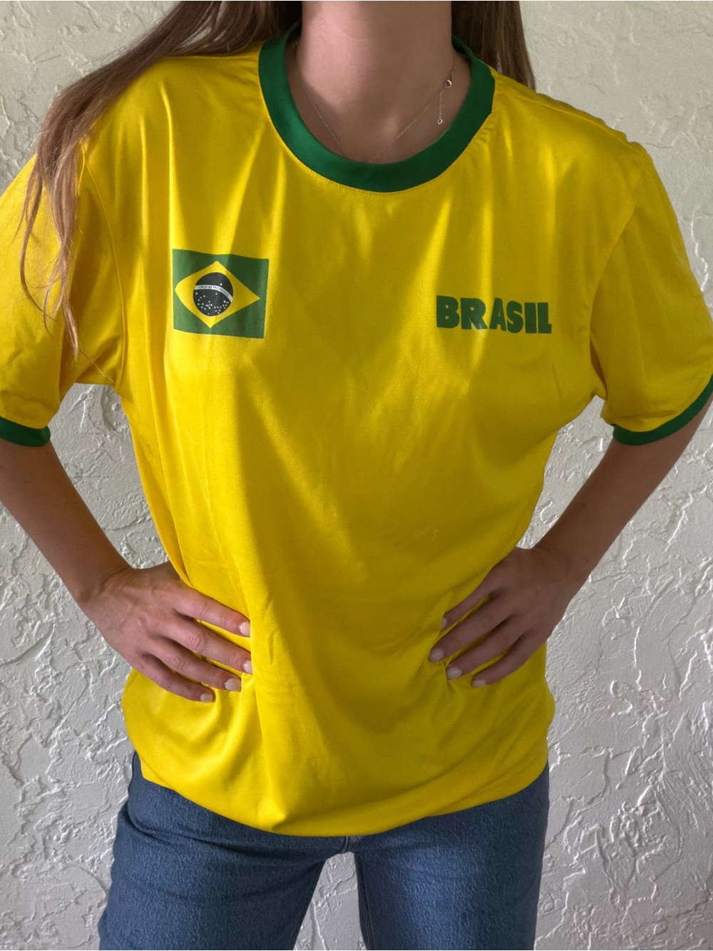 Brasil Yellow Short-Sleeve Soccer Tee with Green Trim